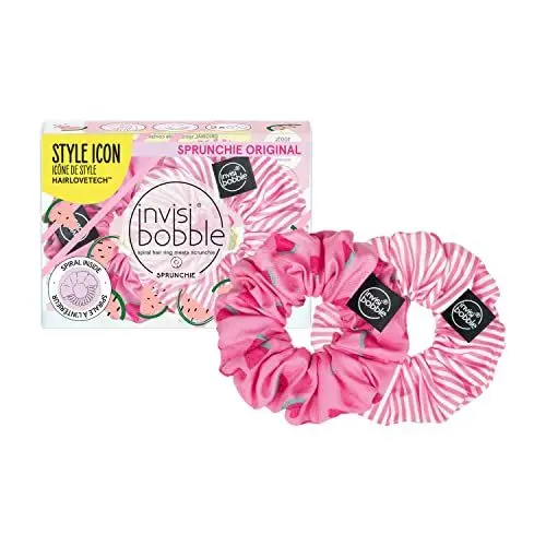 Produktbild: invisibobble Haargummi Set Fruit Fiesta GNTM Scrunchie Rosa 2x Haargummis Rosa mit Melonen Motiv für Mädchen & Damen Scrunchies Pink designed im Herzen Münchens