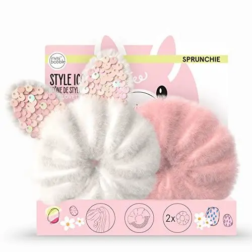 Produktbild: invisibobble Kids Scrunchie Set Mädchen I 2x Haargummis Häschenohren Weiß Rosa I Super Süß Plüsch Scrunchies I Geschenke für Mädchen I Haarschmuck Flauschig