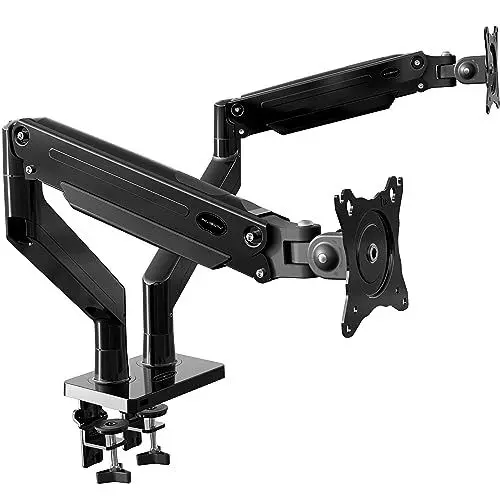 Produktbild: Invision Halterung 2 Monitore für 24-35 Zoll Bildschirme VESA 75mm & 100mm Höhenverstellbar Neigen Schwenken & Drehen Ergonomisch Gasdruckfeder Desktop Klemmhalterung Gewicht 2kg-15kg (MX900)