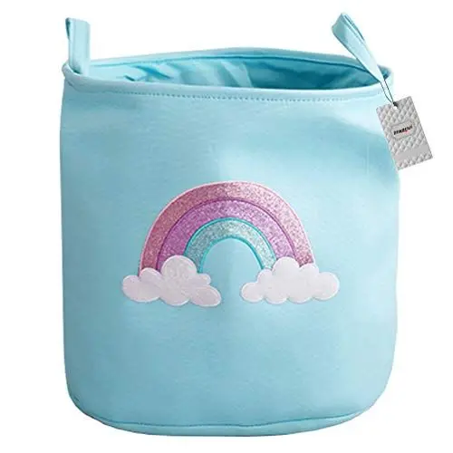 Produktbild: Inwagui Baumwolle Leinwand Wäschekorb Faltbare Baby Aufbewahrungskorb mit Griffen für Kinder Spielzeug Kleidung Organizer - Regenbogen, Blau