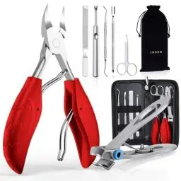 Produktbild: INXEN Profi Maniküre Nagelknipser Set, Scharf Nagelzange für Dicke Eingewachsene Fußnägel, Edelstahl Pediküre Fusspflege Nagelknipser, 7 Pcs Maniküre Set mit Nagelschere Nagelhautschere Nagelfeile,Rot