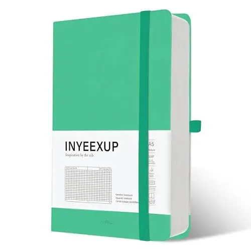 Produktbild: INYEEXUP Notizbuch A5 Kariert, Journal Buch mit 320 Seiten, Notizheft a5 mit Premium 100gsm Tintenfestes Papie Dickes, PU HardCover Notizbücher mit Elastischem Verschlussband und Falttasche