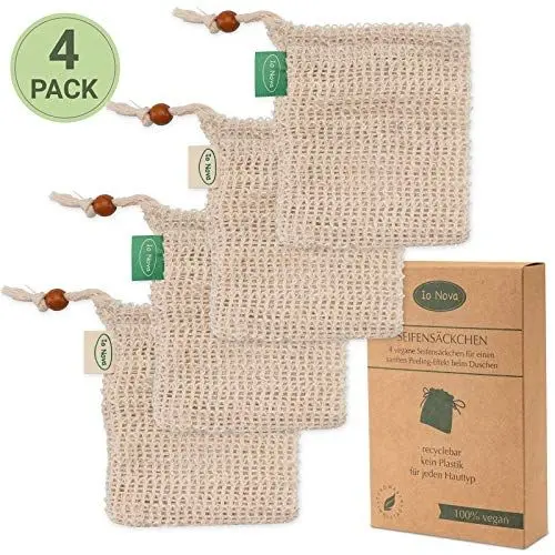 Produktbild: Io Nova ® Seifensäckchen, 4er Set - Nachhaltige Seifenbeutel aus reinem Natur-Sisal