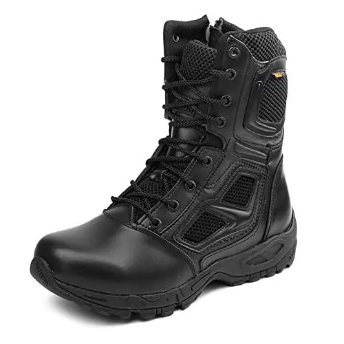Produktbild: IODSON JR-631 8‘’ Leicht kampfstiefel springerstiefel einsatzstiefel herren&damen mit seitlichen Reißverschlüssen Schwarz 46 EU