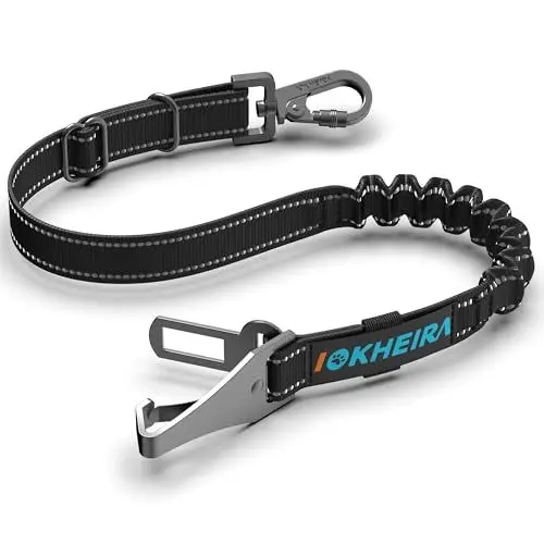 Produktbild: IOKHEIRA Hunde Sicherheitsgurt für Auto, Hundegurt fürs Auto Sicherheitsgeschirr Einstellbarer mit Universalstecker & Befestigung der Verriegelungsstange (Mitternacht)