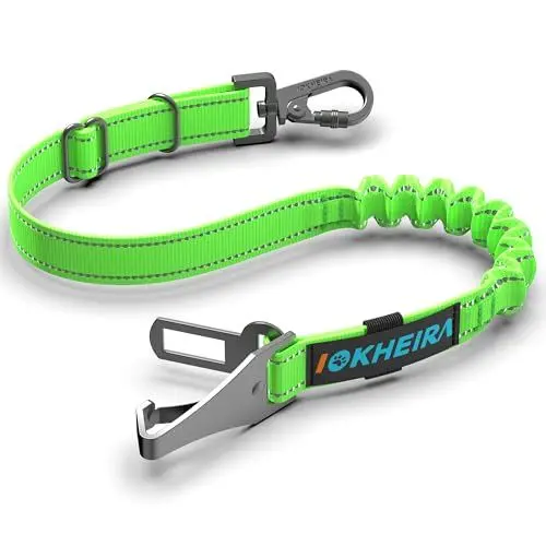 Produktbild: IOKHEIRA Hunde Sicherheitsgurt für Auto, Hundegurt fürs Auto Sicherheitsgeschirr Einstellbarer mit Universalstecker & Befestigung der Verriegelungsstange (Neongrün)