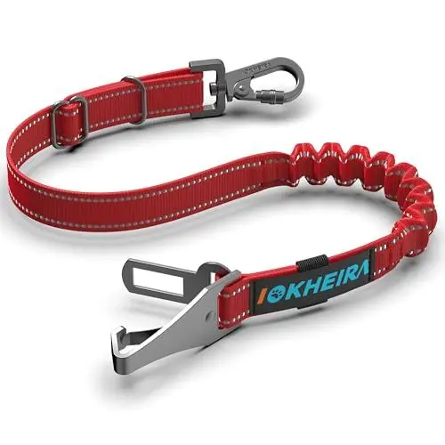 Produktbild: IOKHEIRA Hunde Sicherheitsgurt für Auto, Hundegurt fürs Auto Sicherheitsgeschirr Einstellbarer mit Universalstecker & Befestigung der Verriegelungsstange (Rot)