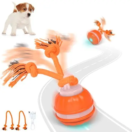 Produktbild: IOKHEIRA Hundeball, Interaktives Hundespielzeug, Aktiver Rollender Hundeball, Bewegungsgesteuertes Vergnügen, Intelligenter Ball, USB-aufladbar, Mit Zwei Kauschnüren Für Kleine Und Mittelgroße Hunde