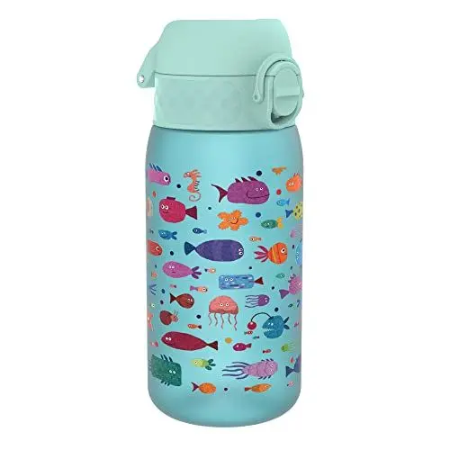 Produktbild: ION8 Kinder Trinkflasche, 350ml, Auslaufsicher, Einhandöffnung, Sichere Verriegelung, Spülmaschinenfest, BPA-frei, Tragegriff, Klappdeckel, Leicht zu Reinigen, Klimaneutral, Fisch-Design