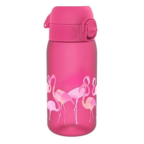 Produktbild: ION8 Kinder Trinkflasche, 350ml, Auslaufsicher, Einhandöffnung, Sichere Verriegelung, Spülmaschinenfest, BPA-frei, Tragegriff, Klappdeckel, Leicht zu Reinigen, Klimaneutral, Flamingos-Design