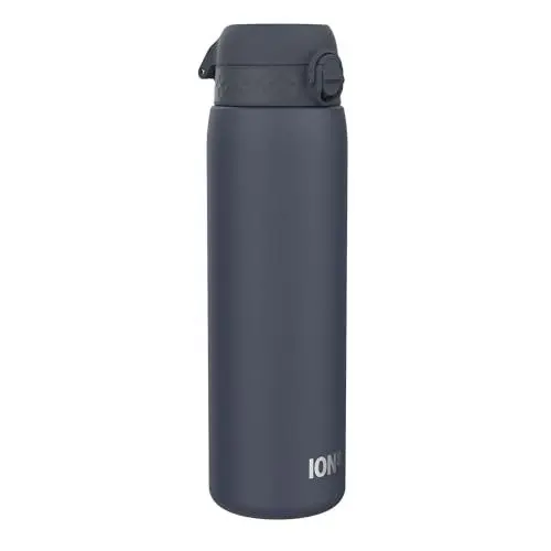 Produktbild: ION8 1 Liter Leicht Edelstahl Trinkflasche, Nicht IsoliertAuslaufsicher, Einhandöffnung, Sichere Verriegelung, Spülmaschinenfest, Klappdeckel, Tragegriff, Leicht zu Reinigen, Aschmarine