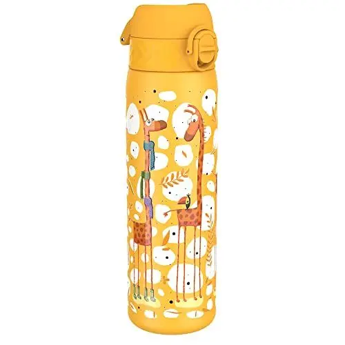 Produktbild: ION8 Leicht Stahl-Trinkflasche, 600 ml, Nicht IsoliertAuslaufsicher, Einhandöffnung, Sichere Verriegelung, Spülmaschinenfest, Klappdeckel, Tragegriff, Leicht zu Reinigen, Giraffen-Design