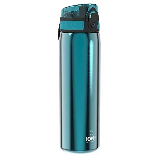 Produktbild: ION8 Leicht Stahl-Trinkflasche, 600 ml, Nicht IsoliertAuslaufsicher, Einhandöffnung, Sichere Verriegelung, Spülmaschinenfest, Klappdeckel, Tragegriff, Leicht zu Reinigen, Aqua