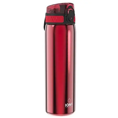 Produktbild: ION8 Leicht Stahl-Trinkflasche, 600 ml, Nicht IsoliertAuslaufsicher, Einhandöffnung, Sichere Verriegelung, Spülmaschinenfest, Klappdeckel, Tragegriff, Leicht zu Reinigen, Rot
