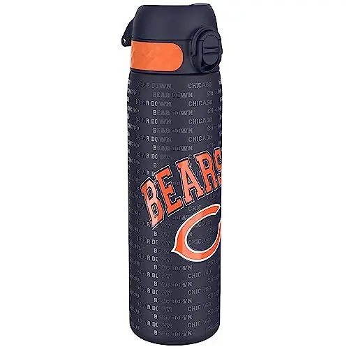Produktbild: ION8 Leicht Stahl-Trinkflasche, 600 ml, Nicht IsoliertAuslaufsicher, Einhandöffnung, Sichere Verriegelung, Spülmaschinenfest, Klappdeckel, Tragegriff, Leicht zu Reinigen, NFL Bears-Design
