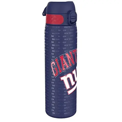 Produktbild: NFL Giants Leichte Edelstahl-Wasserflasche, 600 ml/20 oz, nicht isoliert, auslaufsicher, leicht zu öffnen, sicherer Verschluss, spülmaschinenfest, Klappdeckel, passt in Getränkehalter