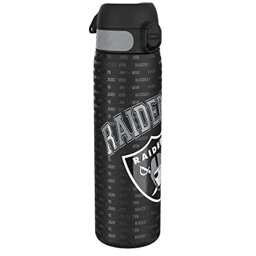 Produktbild: ion8 NFL Raiders Leichte Edelstahl-Wasserflasche, 600 ml/20 oz, nicht isoliert, auslaufsicher, leicht zu öffnen, sicherer Verschluss, spülmaschinenfest, Klappdeckel, passt in Getränkehalter