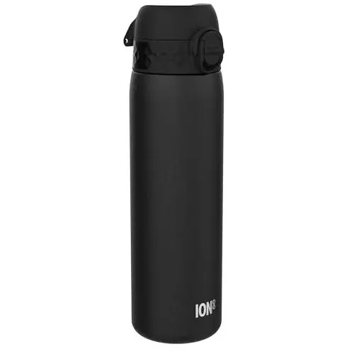 Produktbild: ION8 Leicht Stahl-Trinkflasche, 600 ml, Nicht IsoliertAuslaufsicher, Einhandöffnung, Sichere Verriegelung, Spülmaschinenfest, Klappdeckel, Tragegriff, Leicht zu Reinigen, Schwarz