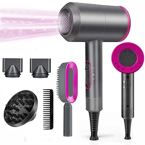Produktbild: Ionen Föhn AC Motor 1800W Haartrockner, Schnelltrocknen Hair Dryer, Profi Fön mit 3 Hitze-Einstellungen, Kaltlufttaste mit 1 Diffusor 2 Konzentratoren 2 Kamm für Frauen Mann