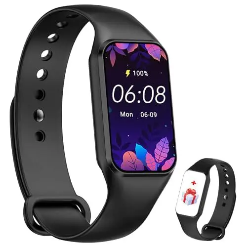 Produktbild: IOWODO Smartwatch Damen Herren Oximeter Herzfrequenz Schlaf Schrittzähler Smartwatch mit Benachrichtigung, SpO2, Wasserdicht IP68 für Android IOS (Black+Purple)