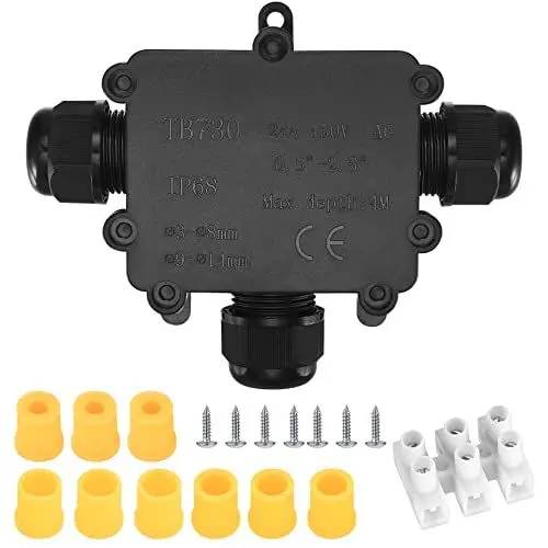 Produktbild: IP68 wasserdichte Abzweigdose, 3 Wege Kabelverbinder, externe Verteilerdose Außen, Leitung Kabelbox Drahtverbinder Drahtbereich 3-8mm & 9-14m Klemmen Aufputz Wasserdicht