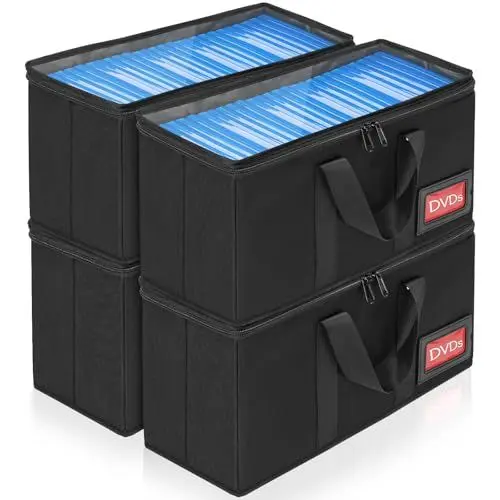 Produktbild: IPEB CD Aufbewahrungshülle, DVD-Aufbewahrungsbox, CD/DVD-Aufbewahrungstasche mit Tragegriff, CD-/DVD-Tasche mit transparentem Deckel (Schwarze DVD Case, 4-Pack)