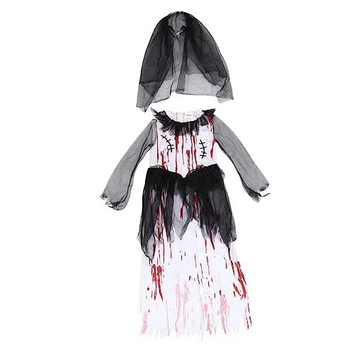 Produktbild: Ipetboom 1 Set 2-Teilig Brautkostüm Mädchen Halloween-Kleid Halloween-Kostüme Für Brautkleid Kinder Halloween Blutiges Kleid Kinderkleidung Outfits Für Mädchen Performance-Kleidung Weiß