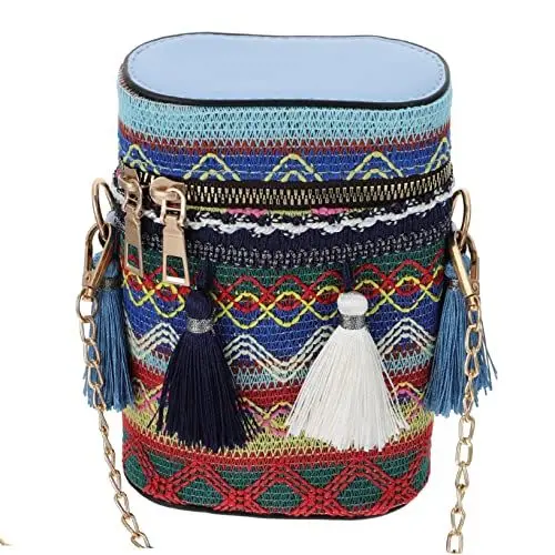 Produktbild: Ipetboom 1 Stück Ethnische Handytasche Ethnische Eimertasche Ethnische Umhängetasche Quaste Eimertasche Zylinder Umhängetasche Mode Zylindertasche Ethnische Dame Geldbörse Zufällige Farbe
