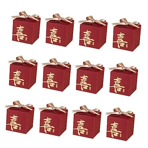 Produktbild: Ipetboom 20 Stück Happy Candy Box Hochzeitsboxen Mit Deckel Bonbonboxen Well Candy Containers Favor Brautjungfer Cookie Vorschlag Braut Geschenkboxen Party Leckerli Behälter Papier Rot
