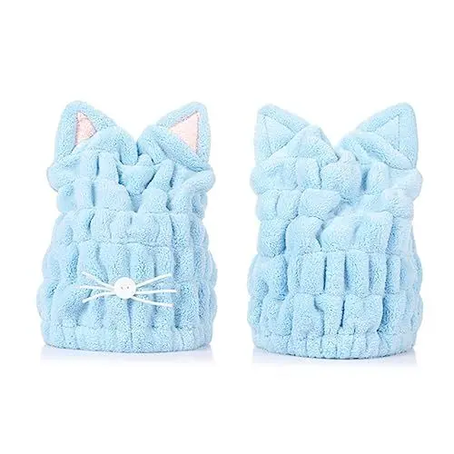 Produktbild: Ipetboom 2stücke Katzenohr Haartrockenkappe Aus Korallenvlies Dicke Duschhaube Für Schnelles Trocknen Blau Für Katzenliebhaber Und Tägliche Anwendung