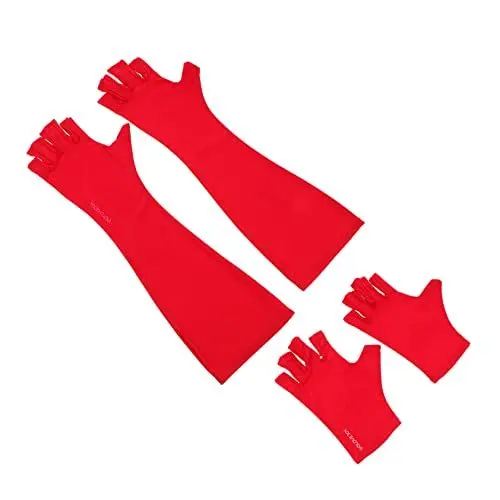 Produktbild: Ipetboom 2 Paar Nagelhandschuhe Handschuhfutter Aus Baumwolle Maniküre-handschuhe Für Salons Nagelstudio-handschuhe Grüner Nagellack Led-handschuhe Fingerloser Anti-handschuh Rot Polyester