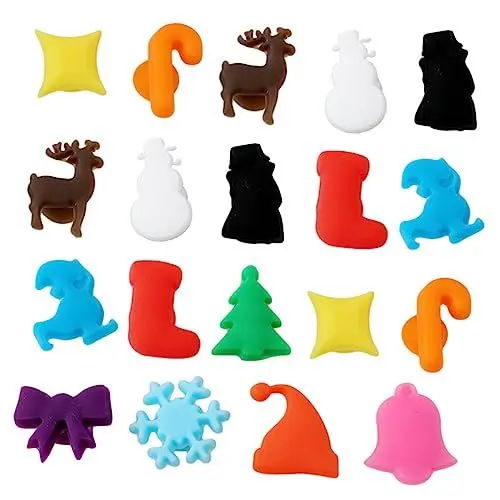 Produktbild: Ipetboom 36 Stück Teiliges Weihnachts Glasmarker aus Silikon Wiederverwendbare Party Glasmarker für Weingläser Cocktails und Feiern für Hochzeiten und Familienfeiern