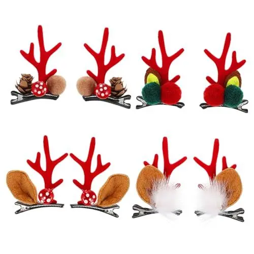 Produktbild: Ipetboom Rentier Haarklammer 8 Paare Dekorative Weihnachtsspangen Kleinkind Weihnachtsspange Haarklammer Geweih Haarnadel Weihnachtshaarspange Kleidung Haarschmuck Hirschohren Bommel
