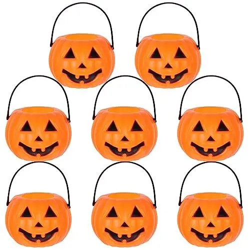 Produktbild: Ipetboom 8 Stück Tragbarer Süßer Kürbis-Eimer Für Halloween Süßes Oder Saures Kürbis-Eimerhalter Tisch-Kerzenständer Kerzenhalter Halloween-Kürbiskorb Für Süßigkeiten (Orange)