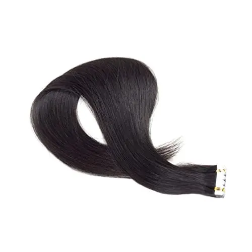 Produktbild: Ipetboom Nahtlose Tape-in-haarverlängerungen 45 Cm Schwarze Glatte Echthaarperücke Wiederverwendbare Tape-perücken