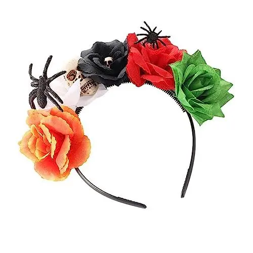 Produktbild: Ipetboom Halloween Blumenschädel Stirnband Damen Spinne Haar Accessoire Bunte Rose Spinne Kostüm Kopfschmuck