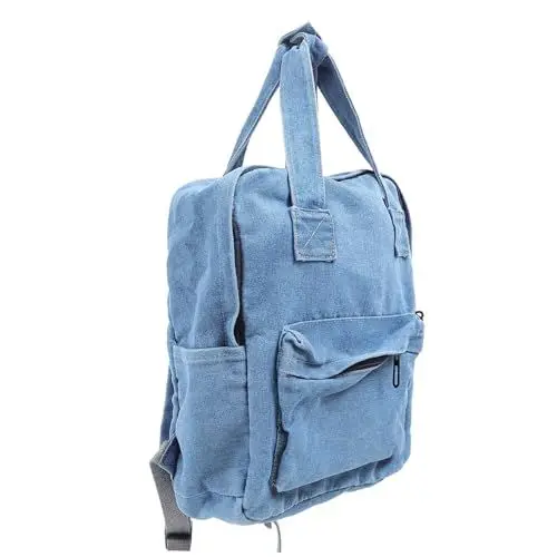 Produktbild: Ipetboom Jeans-schultasche Aus Canvas Und Polyester Blau Mit Griff Und Viel Platz Für Täglichen Bedarf Funktionale Umhängetasche Für Jungen Und Mädchen Geeignet Für Schule Reisen Und Shoppi