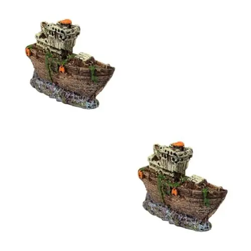 Produktbild: Ipetboom Aquarium Dekoration Schiff Piratenschiff-Ornament 2 STK Piratenboot Piratenschmuck Harzornament Piratenschiff Hohl Piratenboot Dekoration