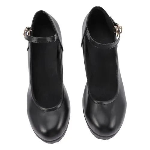Produktbild: Ipetboom Runde High Heels Für Damen Mit Flachem Schnitt Chunky Heels Aus Gummi Pu Und Kunstleder Langlebig Und Verschleißfest Schickes Design Für Arbeit Und Partys