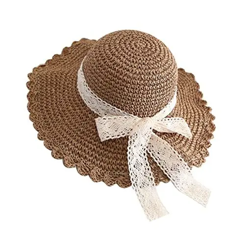 Produktbild: Ipetboom Sommer Strohhut mit Schleifen Design Faltbarer Sonnenhut mit Breiter Krempe für UV Schutz für Strand Gartenarbeit und Outdoor Aktivitäten
