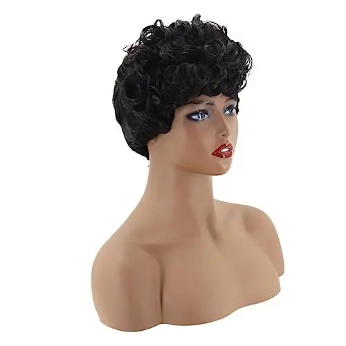 Produktbild: Ipetboom Kurze Lockige Damenhaarperücke Natürliche Haarnetzhülle Modisches Styling Für Alltag Und Partys Schwarz