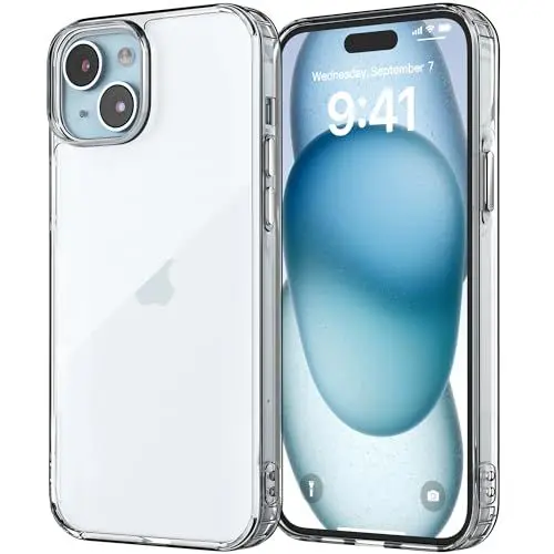 Produktbild: Jupitrix for iPhone 15 Hülle 6,1 Zoll, Handyhülle Durchsichtig Nie Vergilbung Case Militärschutz Stoßfeste Stoßstange Kratzfeste Transparent Schutzhülle Dünnes Design Robuste PMMA Rückseite Cover