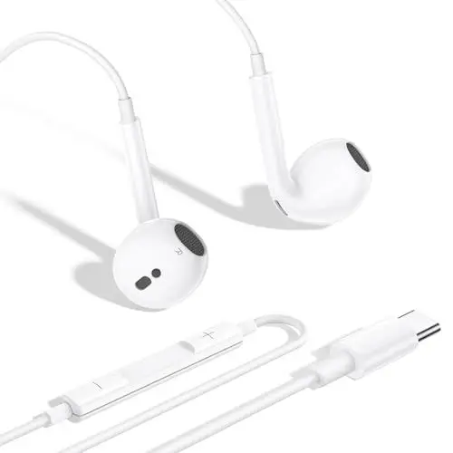 Produktbild: iPhone 16 15 Kopfhörer mit Kabel, USB C Kabelkopfhörer für iPhone 15 16 Plus/Pro/Max, In Ear Ohrhörer HiFi Stereo mit Mikrofon USBC Kopfhörer für iPad Pro Air Mini/Samsung S25 S24 S23 Ultra/Pixel usw