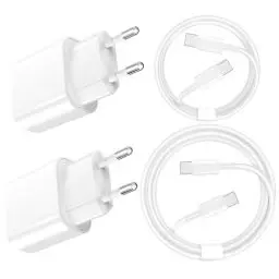 Produktbild: iPhone 16 15 Ladegerät, 20W USB C Schnellladegerät für iPhone 16/16 Pro Max/16 Pro/15/15 Pro/15 Pro Max, 2er-Pack USB C Schnellladestecker mit Schnellladekabel USB C für iPad Pro 12,9/11 Zoll (1M+2M)