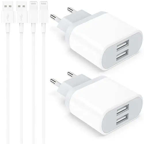 Produktbild: iPhone Ladegerät, 4-Pack Ladekabel 2M und USB Netzteil 10.5W for iPhone 11 Pro Max XR X XS Max 8 7 6 6S SE 5S 5 5C Plus 14 13 12, Charger Kabel Stecker Adapter Ladeadapter 6FT Nisiyama