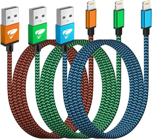 Produktbild: iPhone Ladegerät iPhone (2 m/3 Stück) Lightning-Kabel, USB, MFi, zertifiziert, Nylon, geflochten, iPhone Kabel, schnelles Laden, sehr starker Draht für iPhone 14 Pro Max 13 12 11 XR XS X 8 7 Plus SE