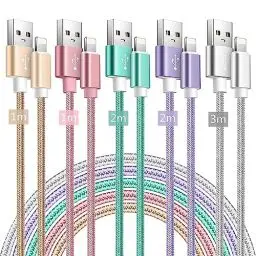 Produktbild: iPhone Ladekabel,5Pack 1m/2m/3m (Apple MFi Zertifiziert) iPhone Schnellladekabel 2.4A USB A zu Lightning Kabel Langes Nylon Geflochten für iPhone 14 Pro Max 13 12 11 XR XS X 8 7 6 6s Plus SE -5 Farben
