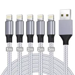 Produktbild: iPhone Ladekabel,Lightning Kabel (5Pack-1/1/2/2/3M) MFi Zertifiziert iPhone Schnellladekabel Nylon iPhone Kabel USB auf Lightning Kabel für iPhone 14 13 12 11 Pro Max Plus 8 7 6 5s XR X SE XE XS iPad