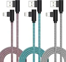 Produktbild: iPhone Ladekabel 3M, (Apple MFi-zertifiziert) 3Pack 90 Grad Lightning Kabel Nylon Geflochtenes Schnellladekabel iPhone für iPhone 14 13 12 11 Pro Max Mini XR XS X 8 7 6s 6 iPad AirPods