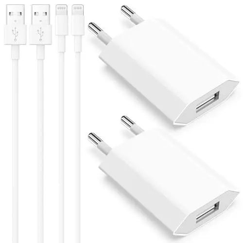 Produktbild: iPhone Ladekabel, 4er-Pack 5W USB A Ladegerät und 2M Ladekabel Kabel for iPhone 8 7 6 6S 5S 14 13 12 11 Pro Max XR X XS SE Plus, USB Netzteil Stecker Adapter Ladegerät Kable Ladeadapter Romalux